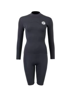 Two Bare Feet Womens Aspect Fleece Lined Zipless Thermal 2.5mm Superstretch Wetsuit Top & Shorts Set (Black)