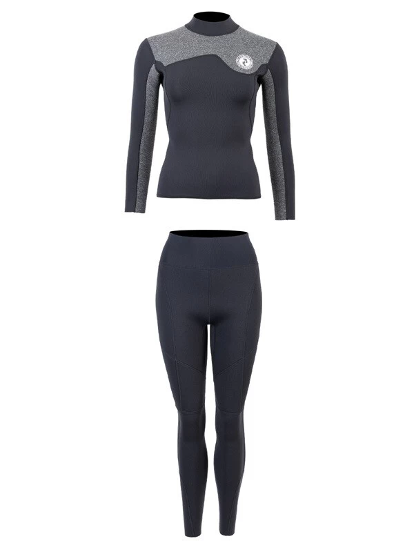 Two Bare Feet Womens Aspect Fleece Lined Zipless Thermal 2.5mm Superstretch Wetsuit Top & Pants Set (Black/Grey) 4 Two Bare Feet Womens Aspect Fleece Lined Zipless Thermal 2.5mm Superstretch Wetsuit Top & Pants Set (Black/Grey) - Image 2