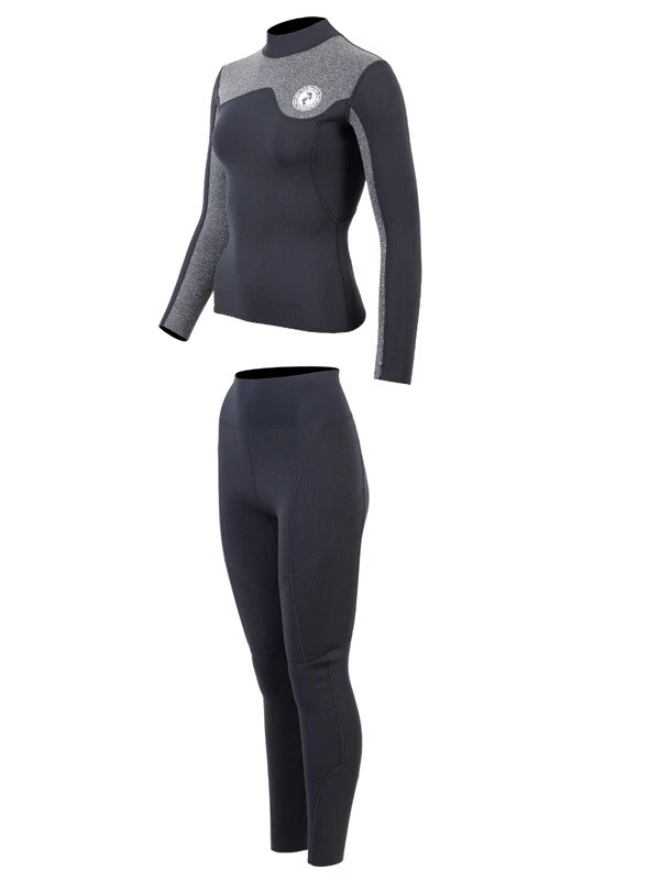 Two Bare Feet Womens Aspect Fleece Lined Zipless Thermal 2.5mm Superstretch Wetsuit Top & Pants Set (Black/Grey) 5 Two Bare Feet Womens Aspect Fleece Lined Zipless Thermal 2.5mm Superstretch Wetsuit Top & Pants Set (Black/Grey) - Image 3