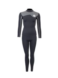 Two Bare Feet Womens Aspect Fleece Lined Zipless Thermal 2.5mm Superstretch Wetsuit Top & Pants Set (Black/Grey)