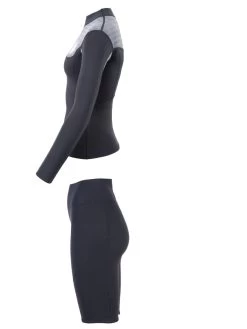 Two Bare Feet Womens Aspect Fleece Lined Zipless Thermal 2.5mm Superstretch Wetsuit Top & Shorts Set (Black/Grey Stripes) 13 Two Bare Feet Womens Aspect Fleece Lined Zipless Thermal 2.5mm Superstretch Wetsuit Top & Shorts Set (Black/Grey Stripes) -Surfline Shop wcwsxi 1