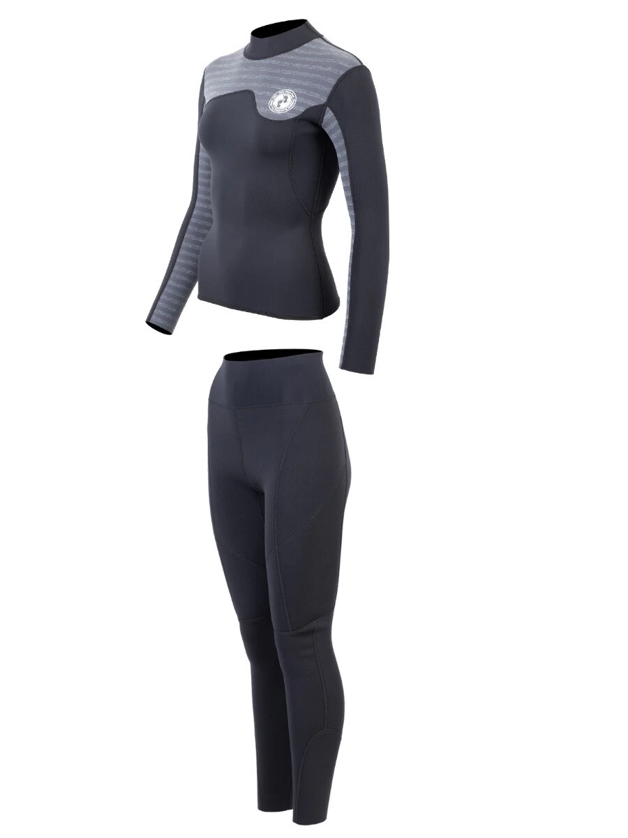 Two Bare Feet Womens Aspect Fleece Lined Zipless Thermal 2.5mm Superstretch Wetsuit Top & Pants Set (Black/Grey Stripes) 5 Two Bare Feet Womens Aspect Fleece Lined Zipless Thermal 2.5mm Superstretch Wetsuit Top & Pants Set (Black/Grey Stripes) - Image 3