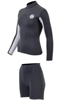 Two Bare Feet Womens Aspect Back Zip 2.5mm Wetsuit Jacket & Hotpants Set (Black/Grey/Grey) -Surfline Shop wfcv24 9