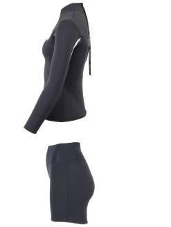 Two Bare Feet Womens Aspect Back Zip 2.5mm Wetsuit Jacket & Hotpants Set (Black/Grey/Grey) -Surfline Shop wfcv24 e