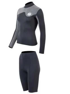 Two Bare Feet Womens Aspect Back Zip 2.5mm Wetsuit Jacket & Shorts Set (Black/Grey) -Surfline Shop wfqn6i s