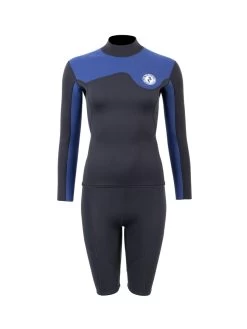 Two Bare Feet Womens Aspect Back Zip 2.5mm Wetsuit Jacket & Shorts Set (Black/Blue)