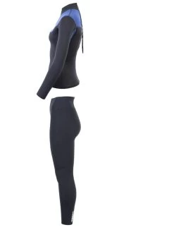 Two Bare Feet Womens Aspect Back Zip 2.5mm Wetsuit Jacket & Pants Set (Black/Blue) -Surfline Shop womens aspect back zip jacket black blue denim vista pants 4