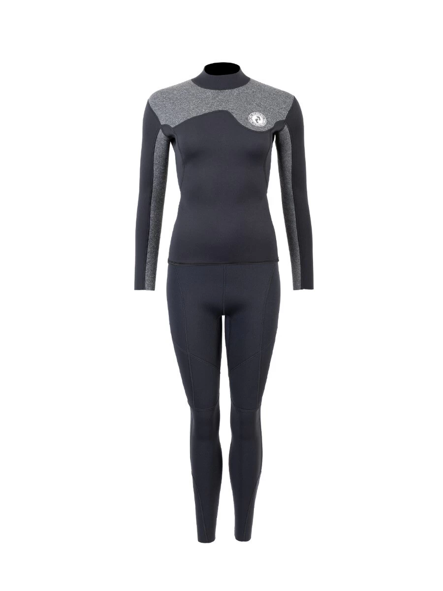 Two Bare Feet Womens Aspect Back Zip 2.5mm Wetsuit Jacket & Pants Set (Black/Grey)
