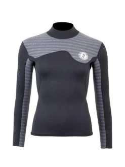 Two Bare Feet Womens Aspect Back Zip 2.5mm Wetsuit Jacket (Black/Grey Stripes)