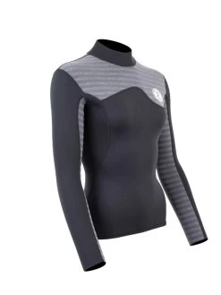 Two Bare Feet Womens Aspect Back Zip 2.5mm Wetsuit Jacket (Black/Grey Stripes) -Surfline Shop womens aspect back zip jacket black grey 8