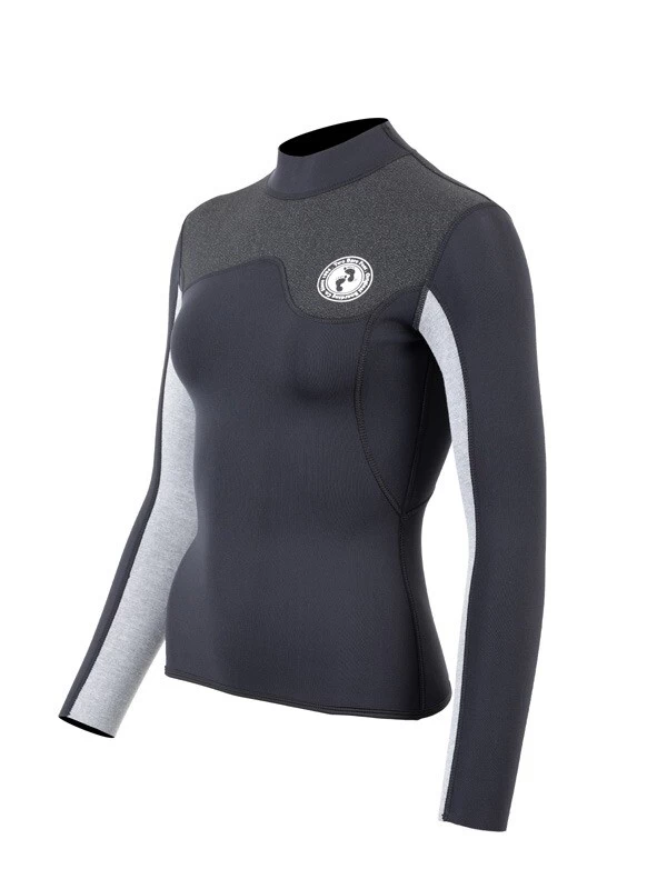 Two Bare Feet Womens Aspect Fleece Lined Zipless Thermal 2.5mm Superstretch Wetsuit Top (Black/Grey/Grey) 4 Two Bare Feet Womens Aspect Fleece Lined Zipless Thermal 2.5mm Superstretch Wetsuit Top (Black/Grey/Grey) - Image 2