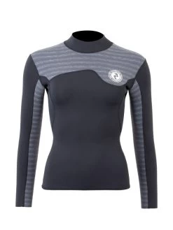 Two Bare Feet Womens Aspect Fleece Lined Zipless Thermal 2.5mm Superstretch Wetsuit Top (Black/Grey Stripe)
