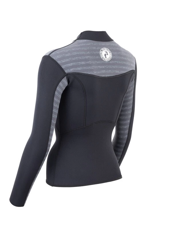 Two Bare Feet Womens Aspect Fleece Lined Zipless Thermal 2.5mm Superstretch Wetsuit Top (Black/Grey Stripe) 6 Two Bare Feet Womens Aspect Fleece Lined Zipless Thermal 2.5mm Superstretch Wetsuit Top (Black/Grey Stripe) - Image 4