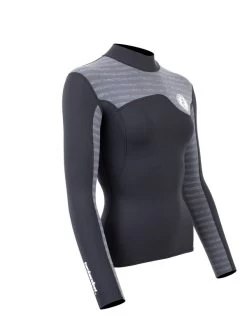 Two Bare Feet Womens Aspect Fleece Lined Zipless Thermal 2.5mm Superstretch Wetsuit Top (Black/Grey Stripe) 18 Two Bare Feet Womens Aspect Fleece Lined Zipless Thermal 2.5mm Superstretch Wetsuit Top (Black/Grey Stripe) -Surfline Shop womens aspect fleece lined thermal top black grey 8