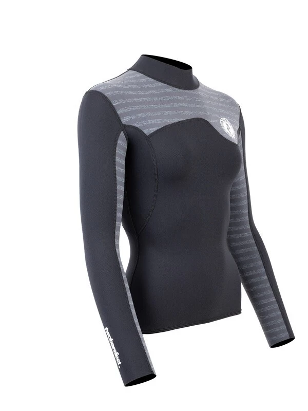 Two Bare Feet Womens Aspect Fleece Lined Zipless Thermal 2.5mm Superstretch Wetsuit Top (Black/Grey Stripe) 10 Two Bare Feet Womens Aspect Fleece Lined Zipless Thermal 2.5mm Superstretch Wetsuit Top (Black/Grey Stripe) - Image 8