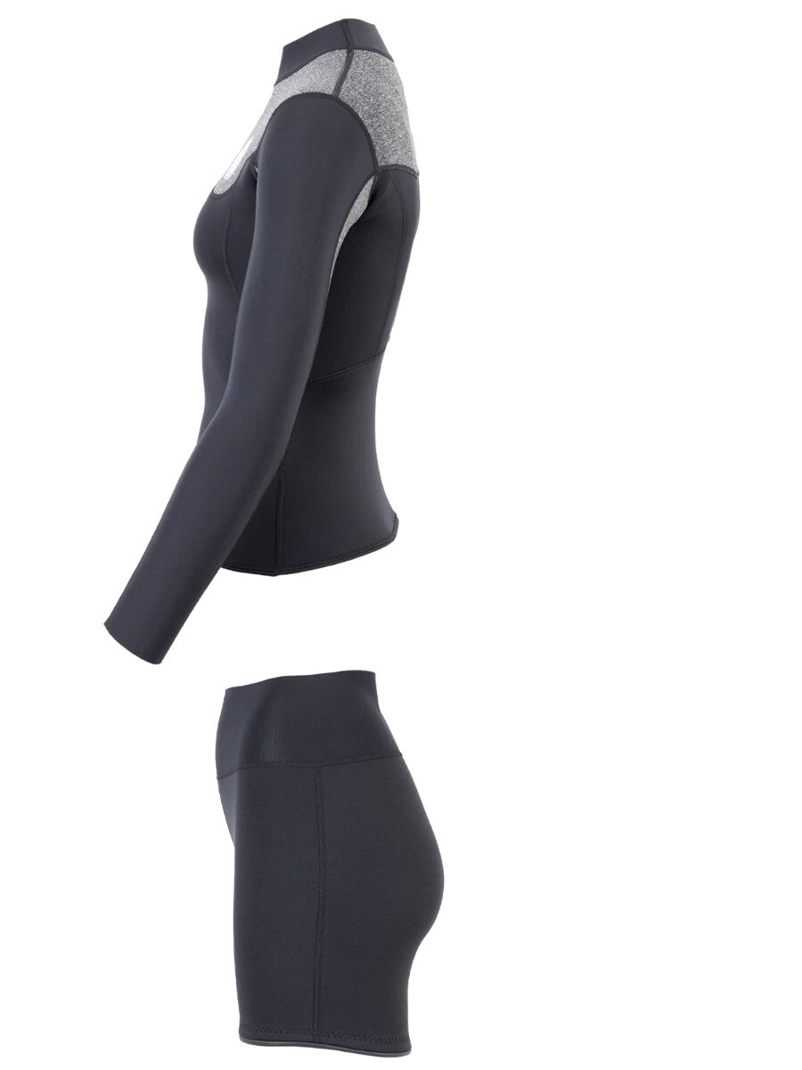 Two Bare Feet Womens Aspect Fleece Lined Zipless Thermal 2.5mm Superstretch Wetsuit Top & Hotpants Set (Black/Grey) 6 Two Bare Feet Womens Aspect Fleece Lined Zipless Thermal 2.5mm Superstretch Wetsuit Top & Hotpants Set (Black/Grey) - Image 4