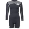 Two Bare Feet Womens Aspect Fleece Lined Zipless Thermal 2.5mm Superstretch Wetsuit Top & Hotpants Set (Black/Grey) -Surfline Shop wswyss 4 1