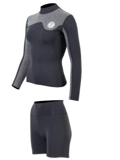 Two Bare Feet Womens Aspect Fleece Lined Zipless Thermal 2.5mm Superstretch Wetsuit Top & Hotpants Set (Black/Grey) 12 Two Bare Feet Womens Aspect Fleece Lined Zipless Thermal 2.5mm Superstretch Wetsuit Top & Hotpants Set (Black/Grey) -Surfline Shop wswyss 6 1