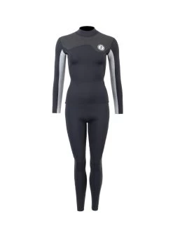 Two Bare Feet Womens Aspect Fleece Lined Zipless Thermal 2.5mm Superstretch Wetsuit Top & Pants Set (Black/Grey/Grey)