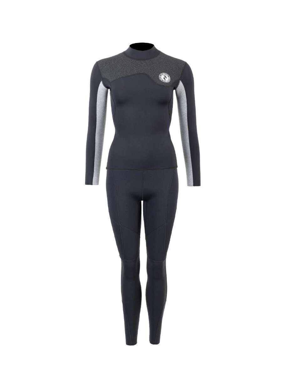 Two Bare Feet Womens Aspect Fleece Lined Zipless Thermal 2.5mm Superstretch Wetsuit Top & Pants Set (Black/Grey/Grey) 3 Two Bare Feet Womens Aspect Fleece Lined Zipless Thermal 2.5mm Superstretch Wetsuit Top & Pants Set (Black/Grey/Grey)