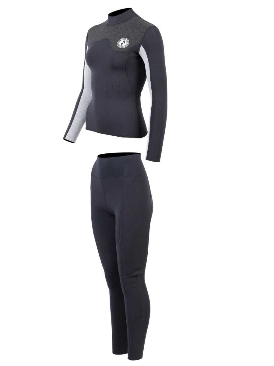 Two Bare Feet Womens Aspect Fleece Lined Zipless Thermal 2.5mm Superstretch Wetsuit Top & Pants Set (Black/Grey/Grey) 5 Two Bare Feet Womens Aspect Fleece Lined Zipless Thermal 2.5mm Superstretch Wetsuit Top & Pants Set (Black/Grey/Grey) - Image 3