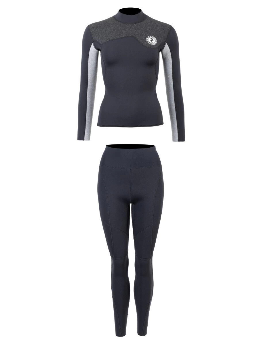 Two Bare Feet Womens Aspect Fleece Lined Zipless Thermal 2.5mm Superstretch Wetsuit Top & Pants Set (Black/Grey/Grey) 4 Two Bare Feet Womens Aspect Fleece Lined Zipless Thermal 2.5mm Superstretch Wetsuit Top & Pants Set (Black/Grey/Grey) - Image 2