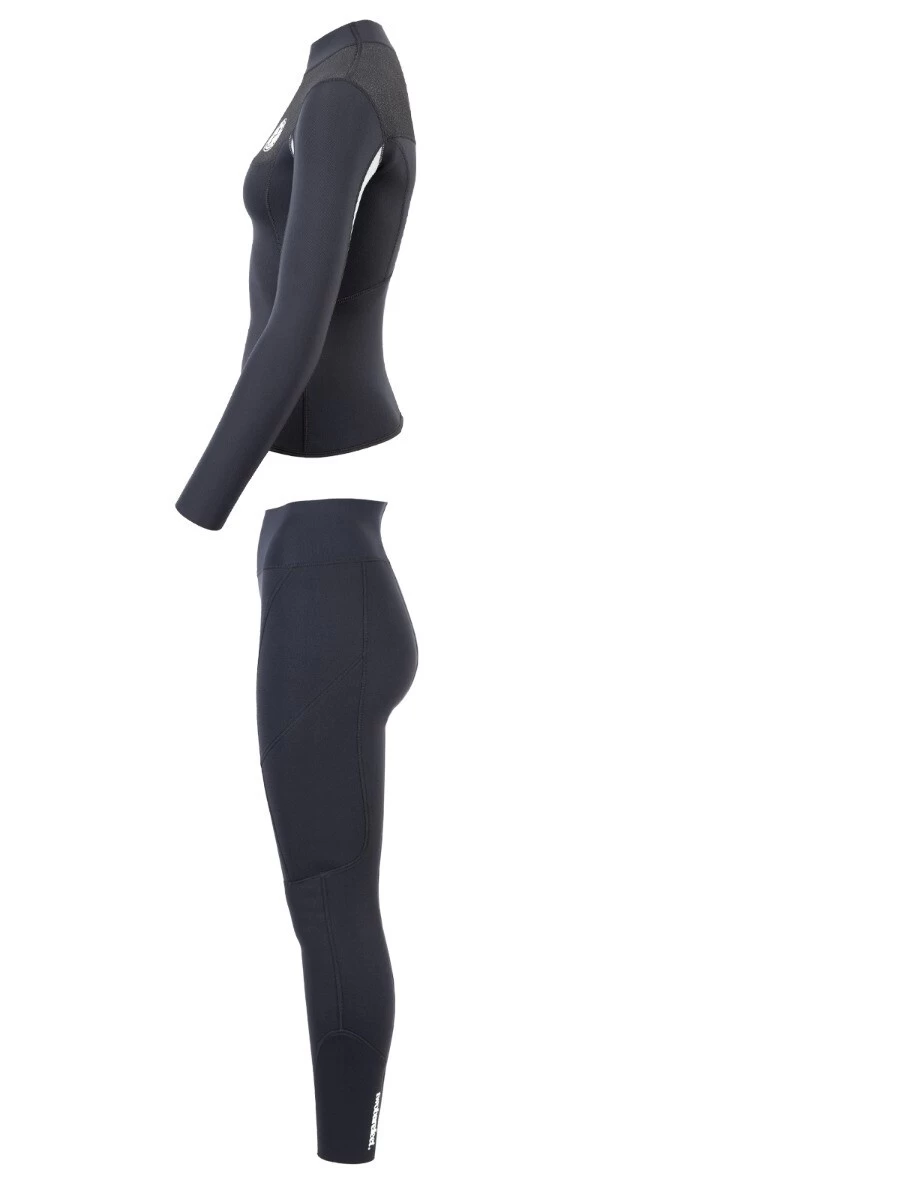 Two Bare Feet Womens Aspect Fleece Lined Zipless Thermal 2.5mm Superstretch Wetsuit Top & Pants Set (Black/Grey/Grey) 6 Two Bare Feet Womens Aspect Fleece Lined Zipless Thermal 2.5mm Superstretch Wetsuit Top & Pants Set (Black/Grey/Grey) - Image 4