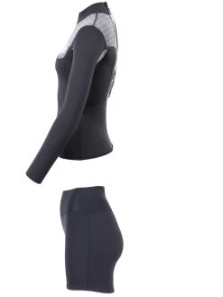 Two Bare Feet Womens Aspect Back Zip 2.5mm Wetsuit Jacket & Hotpants Set (Black/Grey Stripes) -Surfline Shop wv52my w