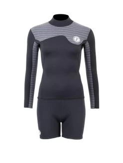 Two Bare Feet Womens Aspect Back Zip 2.5mm Wetsuit Jacket & Hotpants Set (Black/Grey Stripes)