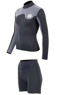 Two Bare Feet Womens Aspect Back Zip 2.5mm Wetsuit Jacket & Hotpants Set (Black/Grey Stripes) -Surfline Shop wv52mz 3