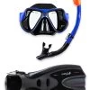 X-Dive Silicone Mask Dry Top Snorkel & F70 Fins 3pc Set (Blue / Black)